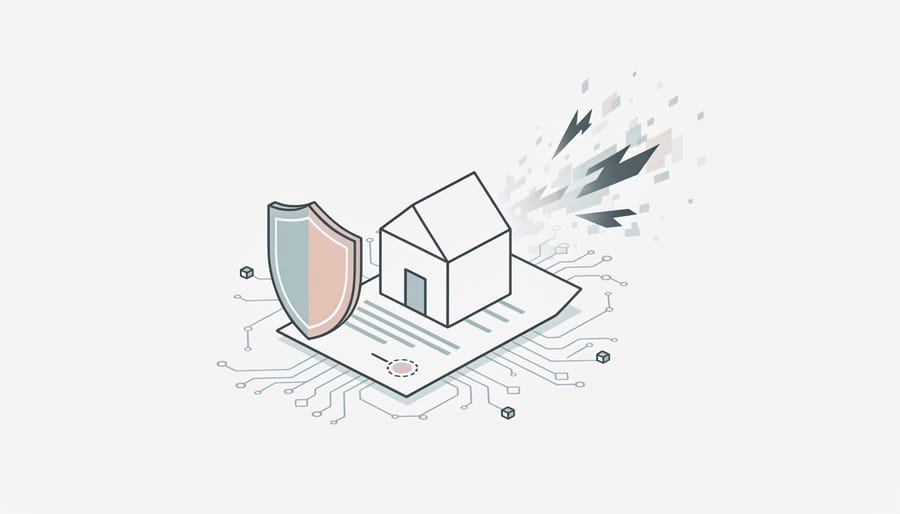 Real estate professional's laptop with symbolic digital security protection overlay