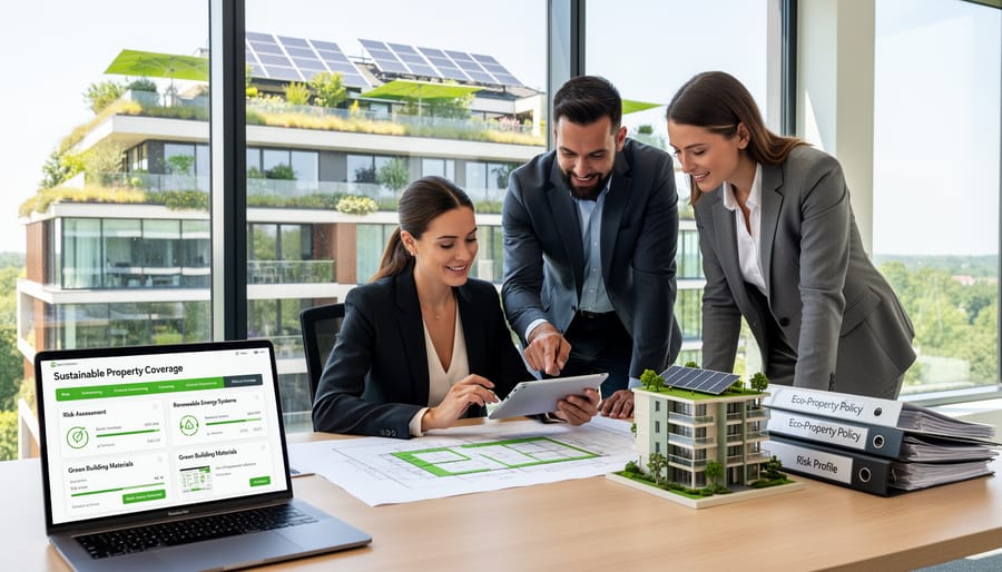 Real estate professionals consulting about insurance coverage and risk management