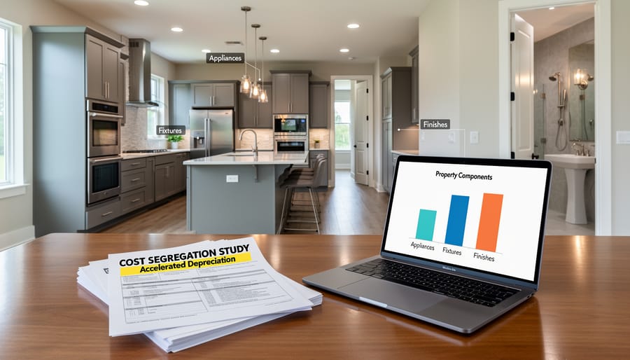 Luxury short-term rental interior with high-end kitchen and designer finishes