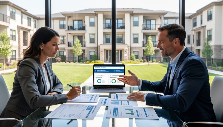 Property owners reviewing insurance documents and comparing coverage options together