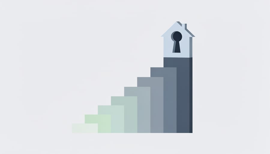 Three ascending stacks of gold coins representing increasing credit score tiers and financial advantages
