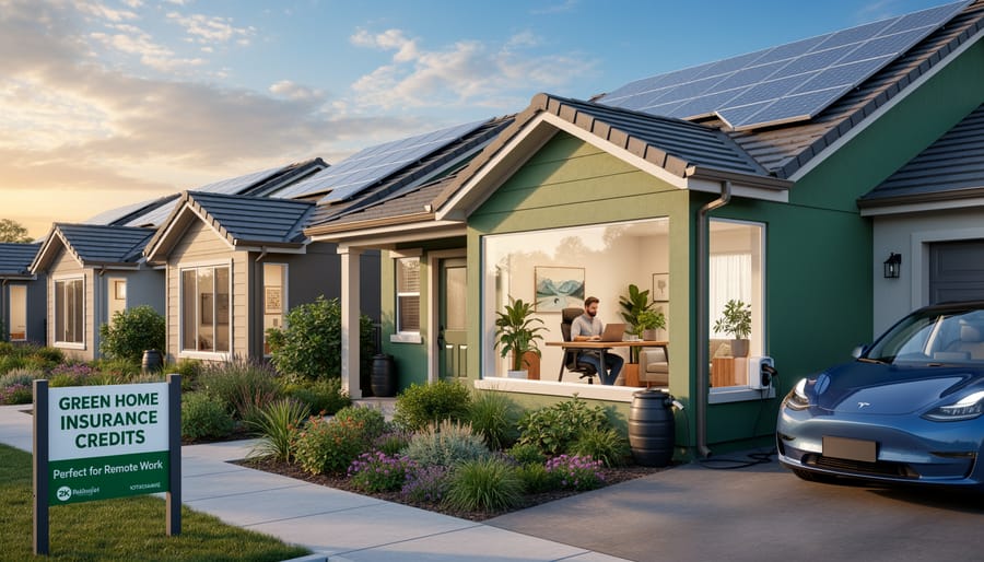 Eco-friendly suburban home with solar panels and energy-efficient features