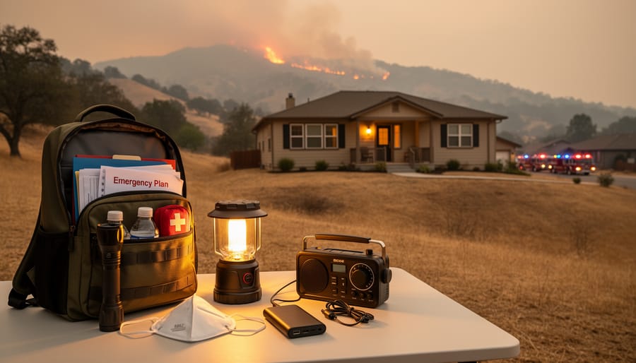 Residential home in darkness during power outage while neighboring houses remain lit at dusk