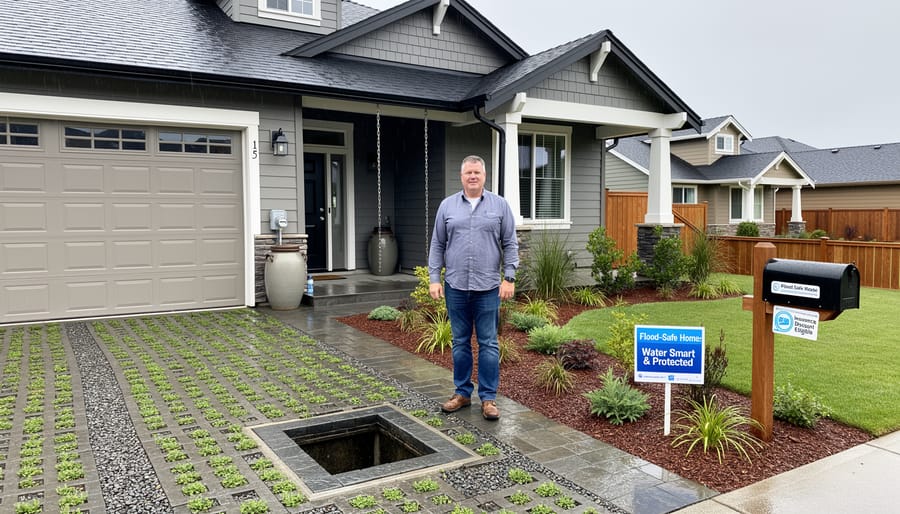 Rainwater collection barrel system with permeable landscaping for water management
