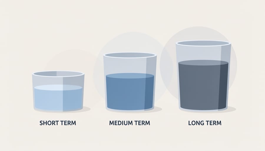 Three transparent jars containing different amounts of money representing retirement bucket strategy