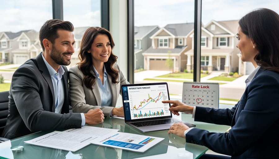 Modern suburban home with sold sign in front yard during golden hour