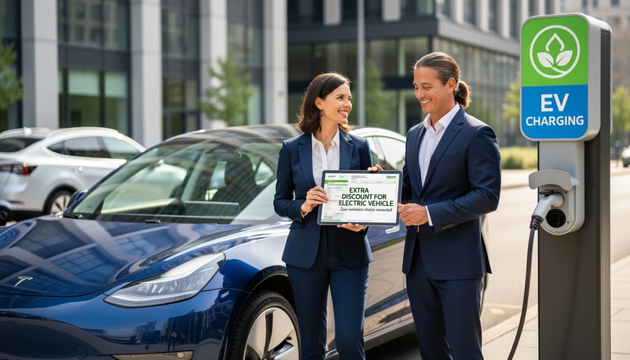 White electric vehicle charging at residential home charging station