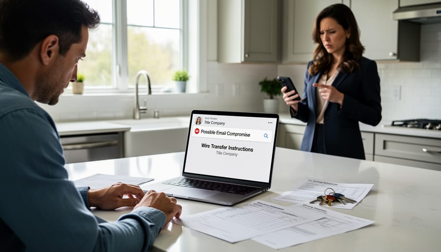 Business professional at computer potentially viewing phishing email or cyber threat