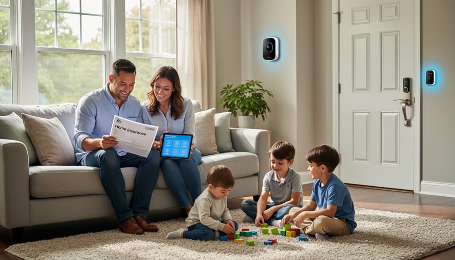Family standing in front of their home equipped with integrated security system