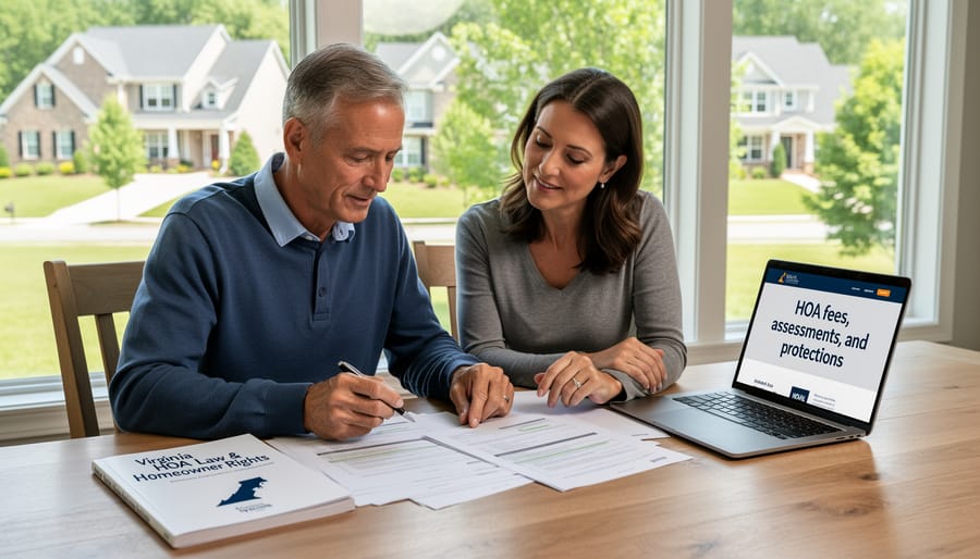 HOA assessment check and financial documents on desk