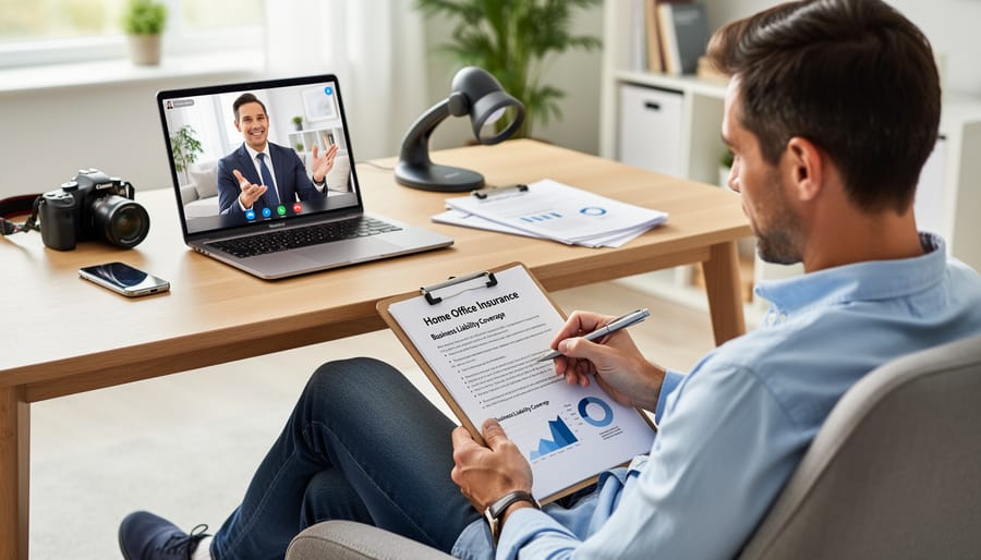Insurance agent consulting with homeowner about policy coverage options at office desk