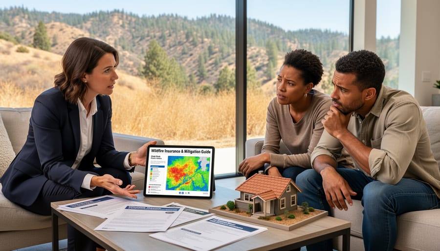 Real estate agent consulting with homeowner clients about property insurance matters