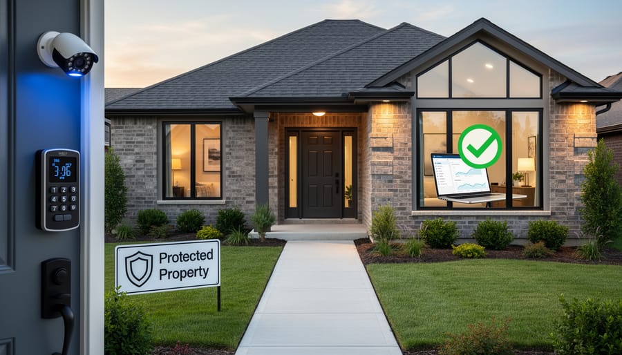 Modern home security control panel and smart protection devices on residential wall