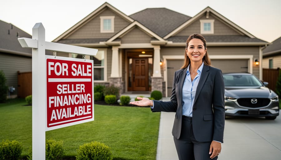 Residential property with financing available sign on front lawn