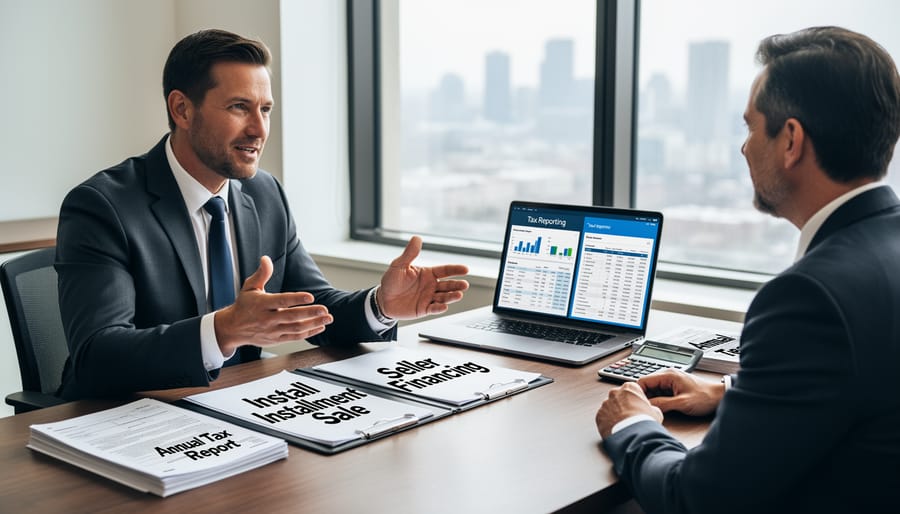 Tax documents and forms arranged on desk with calculator for financial planning