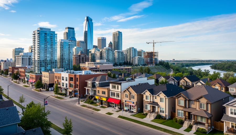 Aerial view of Edmonton residential neighborhoods and housing developments