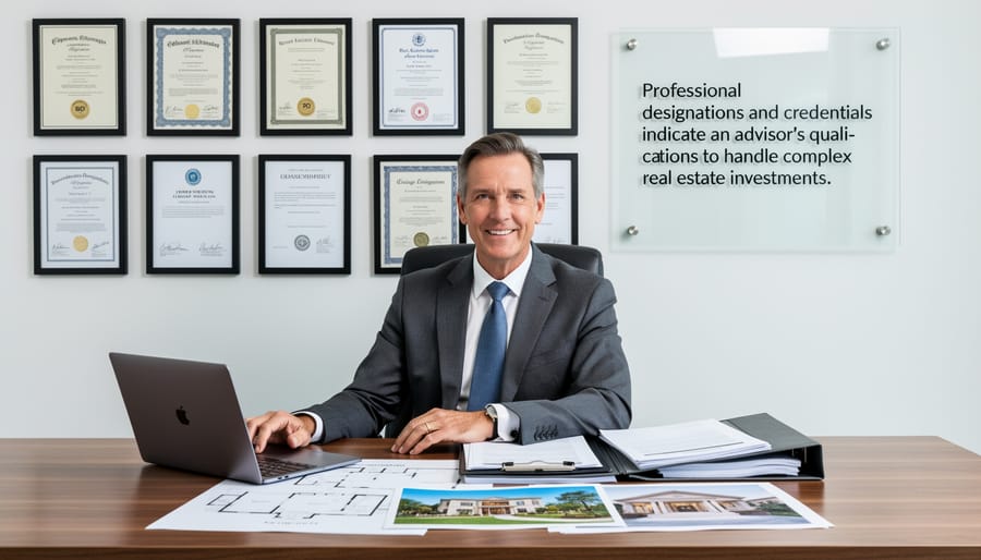 Professional financial advisor credentials and certification documents on desk
