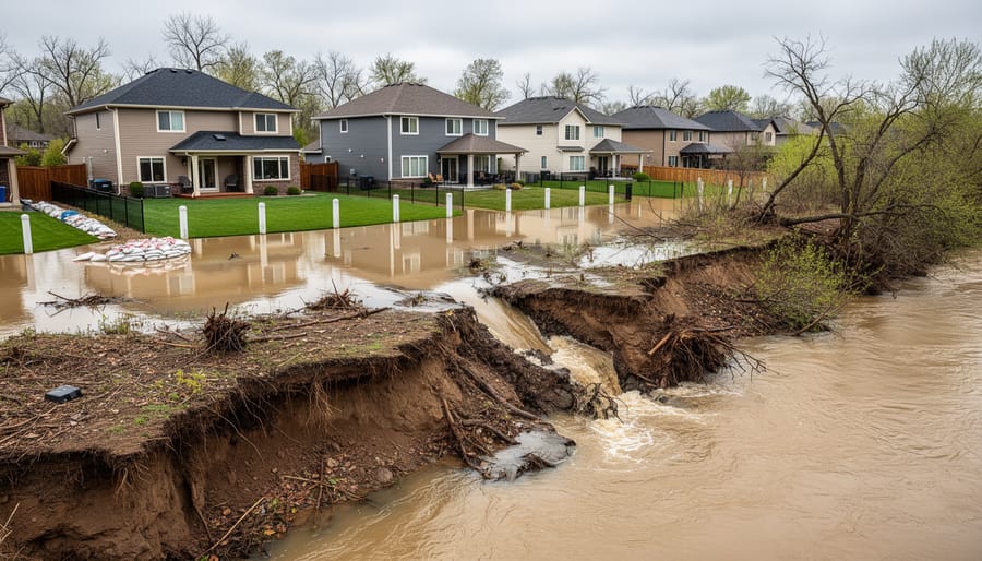 Flooded field and eroded creek bank edge with standing water