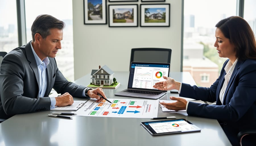 Real estate professionals collaborating on tax strategy and property planning