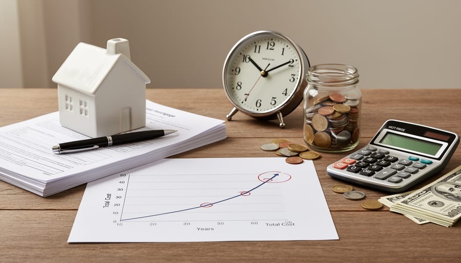 Coins in a jar and a blank calendar on a table representing borrowing over time