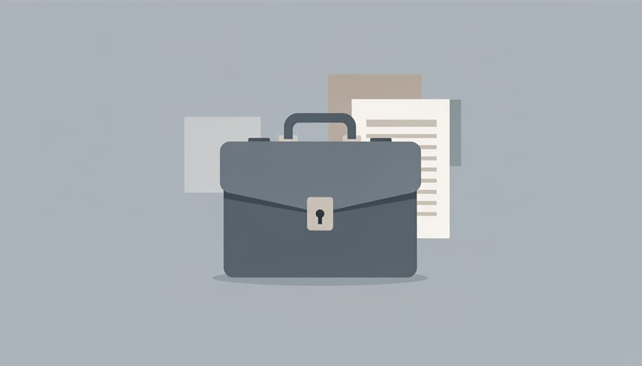 A sealed, blank report folder placed into a locked briefcase by a person’s hands.